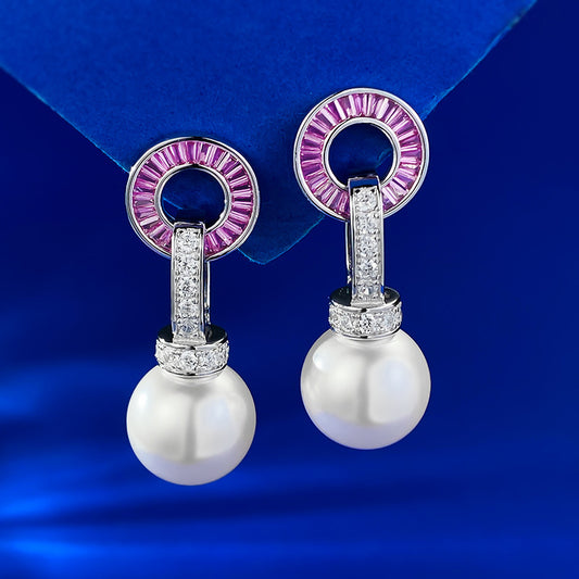 S925 Silver 14mm Shell Pearl Earrings for Women - Versatile Convertible Style