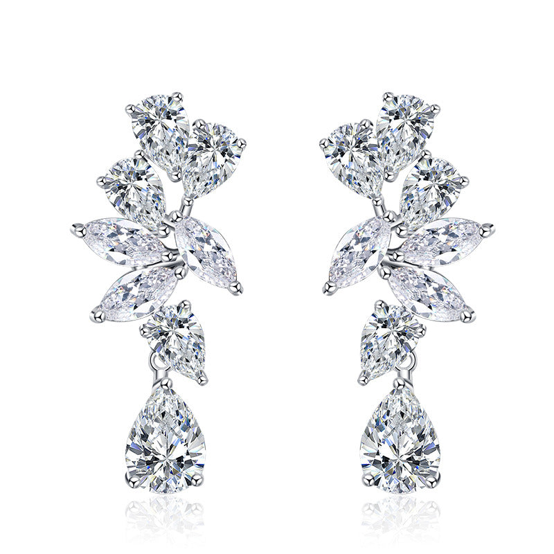 Mixed-Cut Moissanite Ear Climber Drop Earrings in Sterling Silver for Women — Statement Elegance