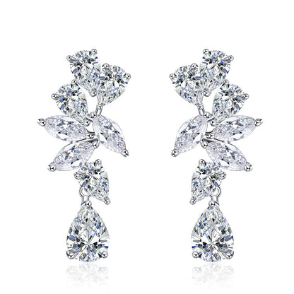 Mixed-Cut Moissanite Ear Climber Drop Earrings in Sterling Silver for Women — Statement Elegance