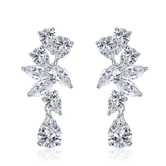 Mixed-Cut Moissanite Ear Climber Drop Earrings in Sterling Silver for Women — Statement Elegance