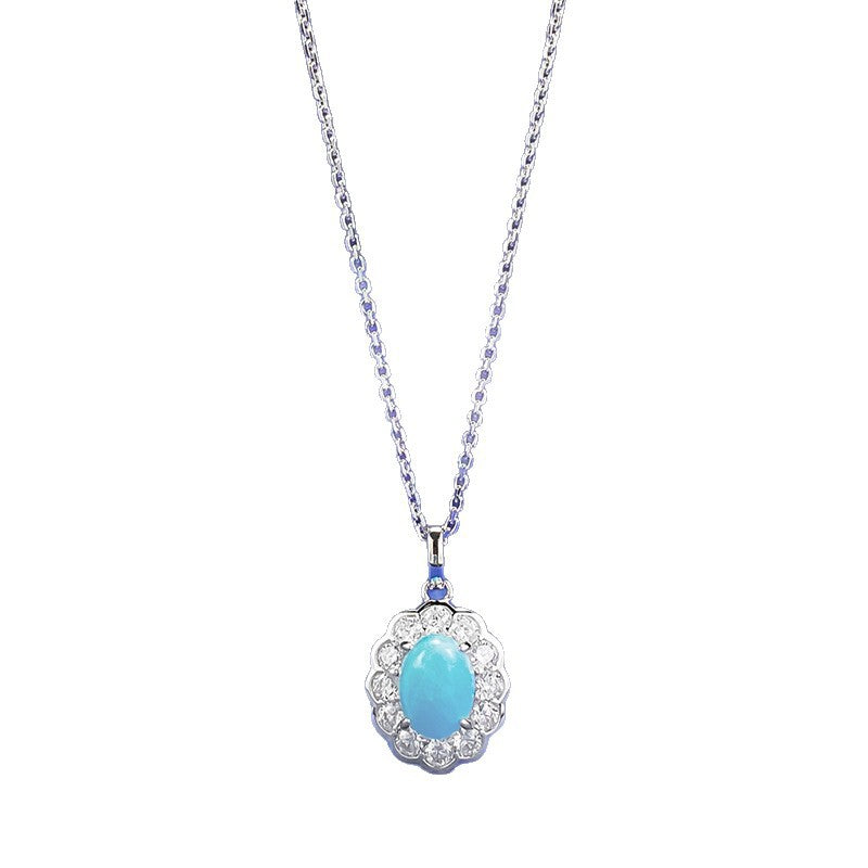 S925 Silver 6*9mm Oval Blue Sea Sediment Stone Pendant - Ricady Jewel Sweet Romantic Style