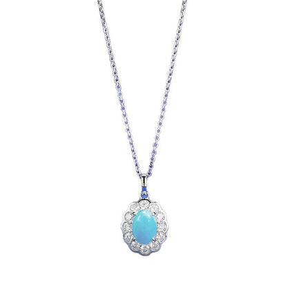 S925 Silver 6*9mm Oval Blue Sea Sediment Stone Pendant - Ricady Jewel Sweet Romantic Style