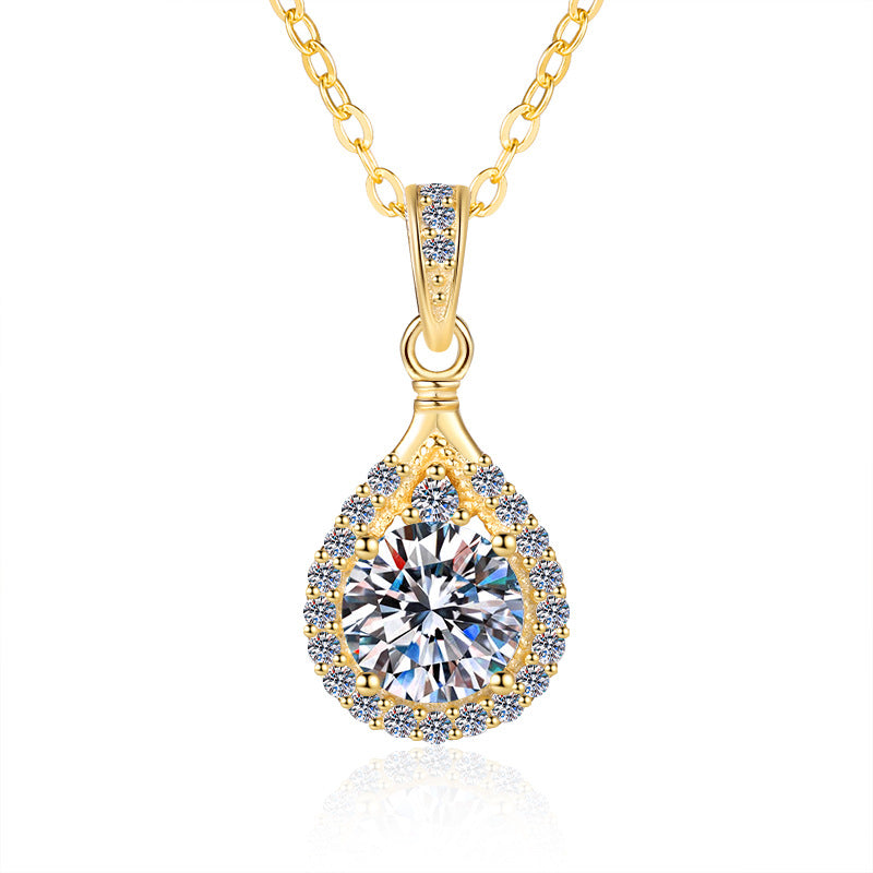 Ricady Jewel 925 Silver 18K Plated Water Drop & Round Moissanite Pendant Necklace