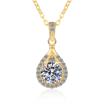 Ricady Jewel 925 Silver 18K Plated Water Drop & Round Moissanite Pendant Necklace