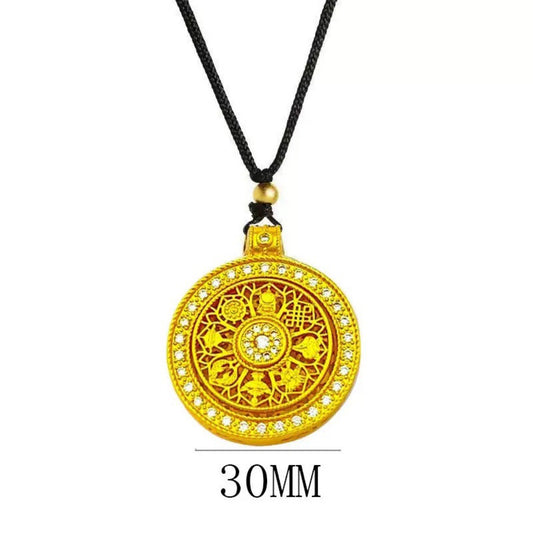 Eight Treasures Compass Pendant Necklace - Chinese Vintage Style