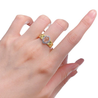 925 Silver Gold-Plated 5*7mm High Ice Jade Cabochon Ring - New Chinese Aesthetic
