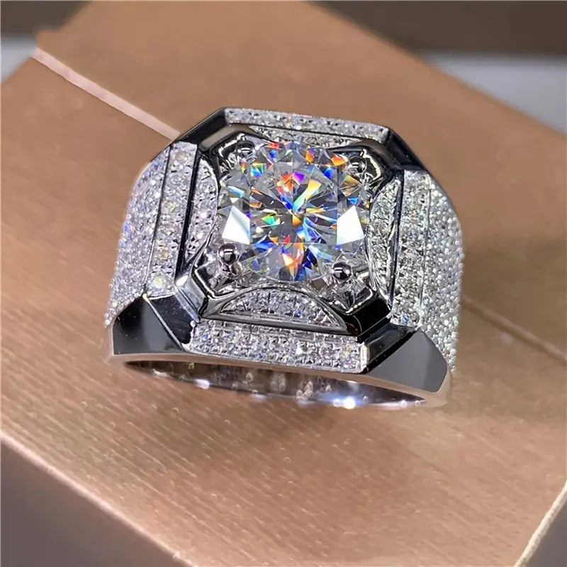 Men's Wide Band Diamond Ring - Luxury Business Style