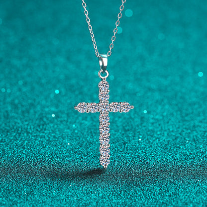925 Sterling Silver Moissanite Cross Necklace - Ethnic Vintage Style