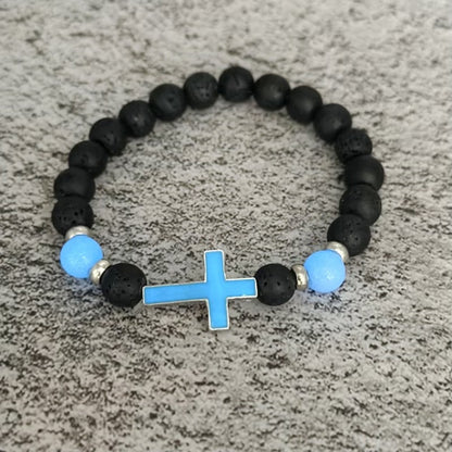 Luminous Gemstone Cross Bead Necklace - Men's Fashion Style
