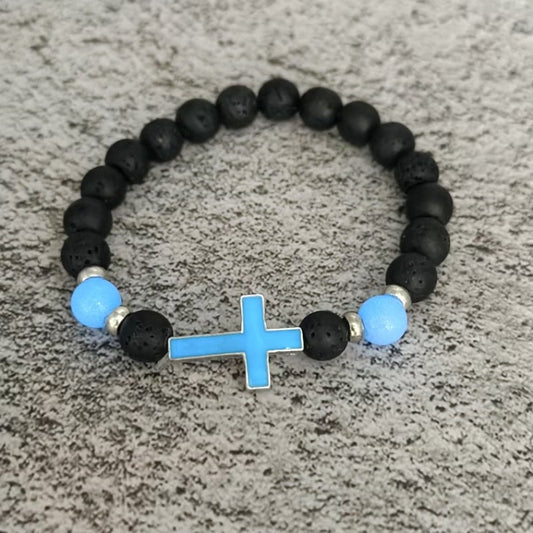 Luminous Gemstone Cross Bead Necklace - Men's Fashion Style