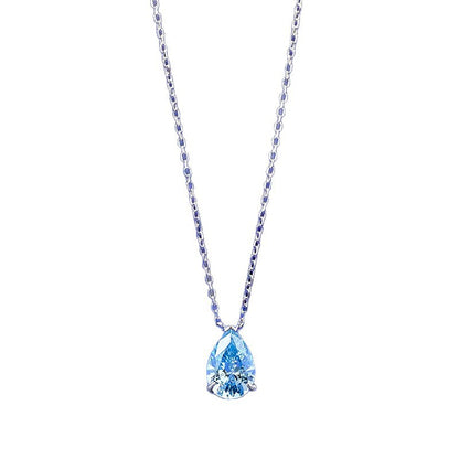 S925 Silver Ocean Blue Pear Pendant Necklace by Ricady - 7x10mm, Adjustable Bead Chain
