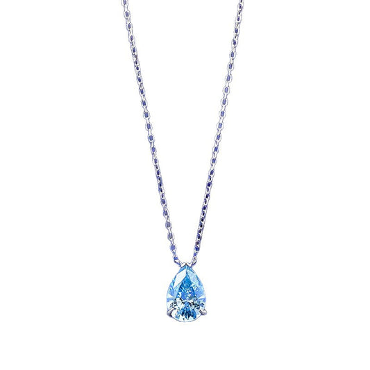 S925 Silver Ocean Blue Pear Pendant Necklace by Ricady - 7x10mm, Adjustable Bead Chain