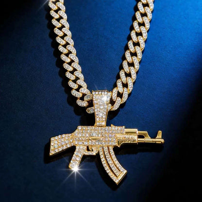 Hip Hop Gun Pendant Cuban Chain Necklace | Geometric Alloy Statement Piece