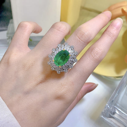 S925 Silver Ring | 10*14 Oval Simulated Emerald Cut High Carbon Diamond Luxury