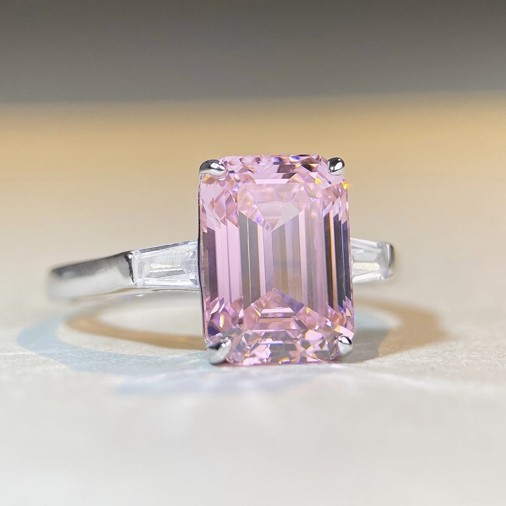 Women's S925 Sterling Silver Ring | Baguette Emerald-Cut High Carbon Zircon | Colored Gemstone Design