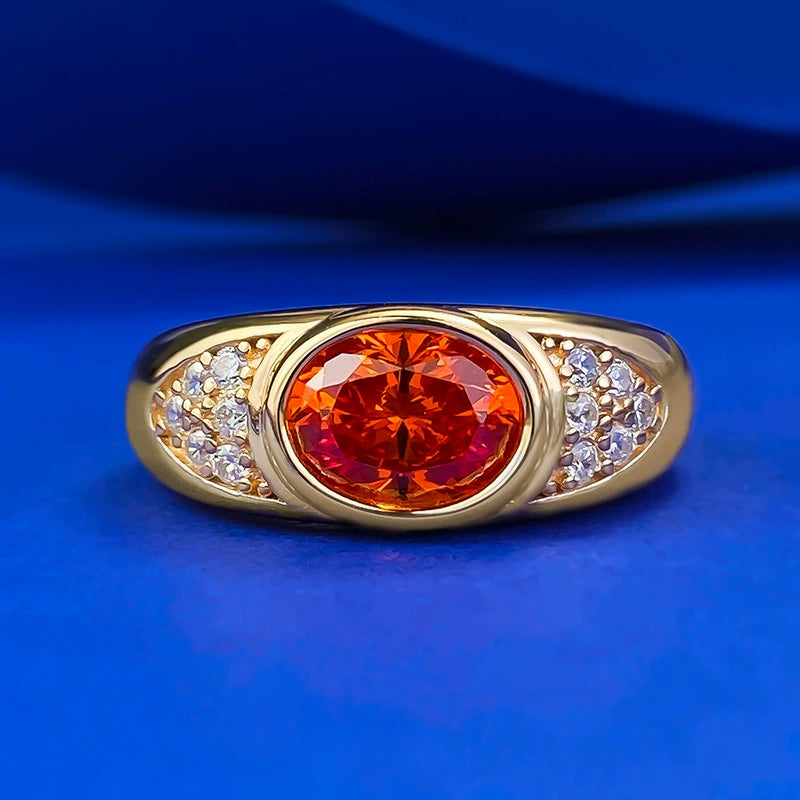 Women's S925 Silver Plated Gold Ring | Sunset Orange Ice-Cut Chunky Design