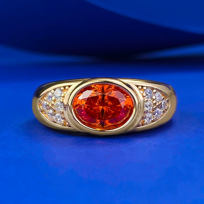 Women's S925 Silver Plated Gold Ring | Sunset Orange Ice-Cut Chunky Design