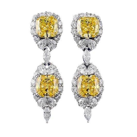 925 Sterling Silver 7x7mm Yellow Diamond Stud Earrings for Women, Full CZ