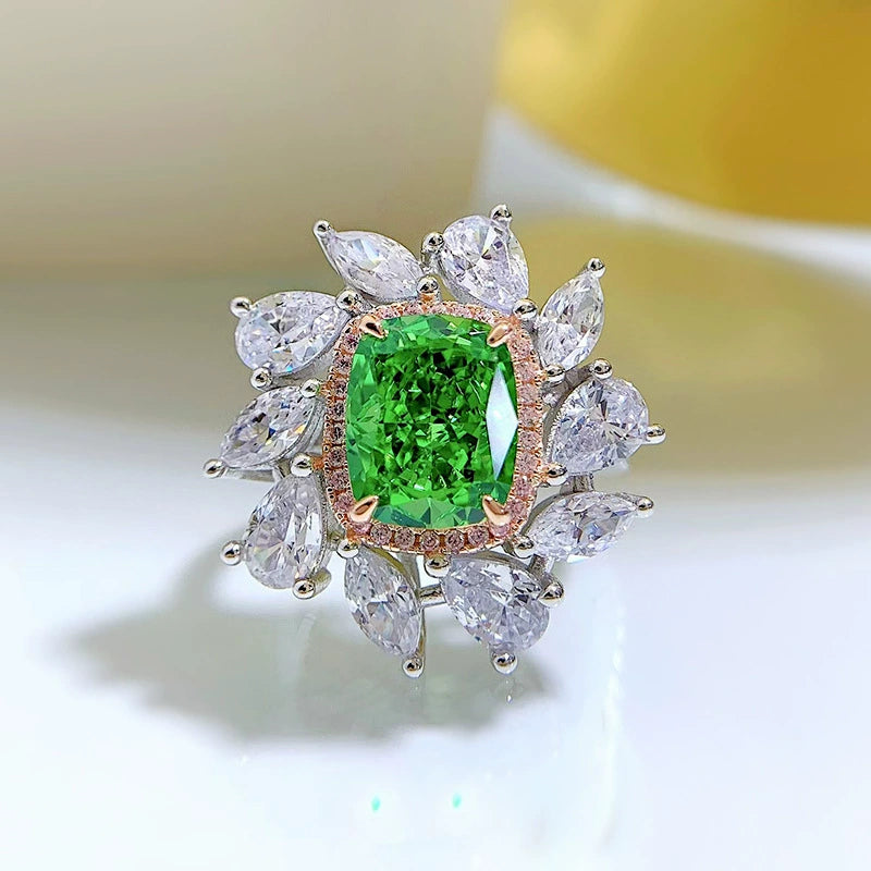 Luxury 925 Silver Ring | Mint Green 8*10 Radiant Ice Flower Cut