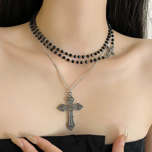 Two-Piece Cross Choker Necklace Set - Sweet & Cool Style