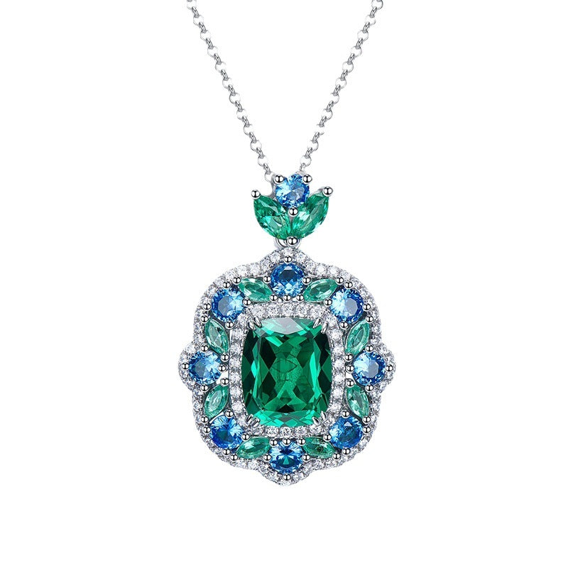 Ricady Jewel S925 Silver Necklace - 9x11mm Simulated Green Tourmaline, Secret Garden