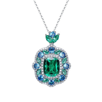 Ricady Jewel S925 Silver Necklace - 9x11mm Simulated Green Tourmaline, Secret Garden