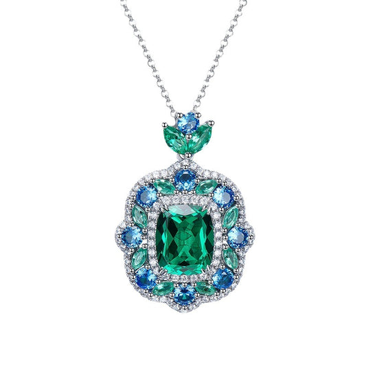 Ricady Jewel S925 Silver Necklace - 9x11mm Simulated Green Tourmaline, Secret Garden