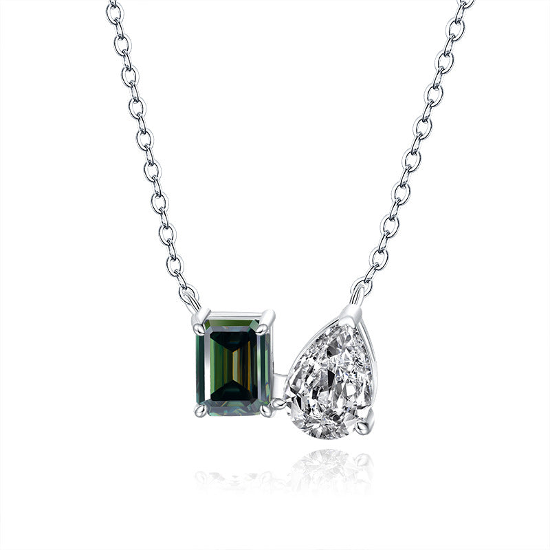 S925 Silver Pendant Necklace: Emerald & Moissanite Halo Design Fashion