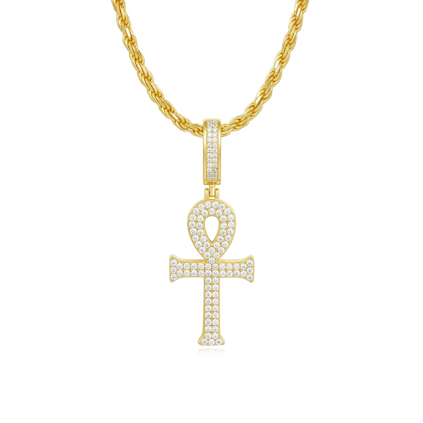 Ricady Jewel S925 Sterling Silver Moissanite Cross Pendant - Egyptian Ankh Hip-Hop Fashion Trend Accessory
