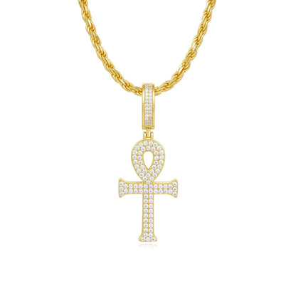 Ricady Jewel S925 Sterling Silver Moissanite Cross Pendant - Egyptian Ankh Hip-Hop Fashion Trend Accessory