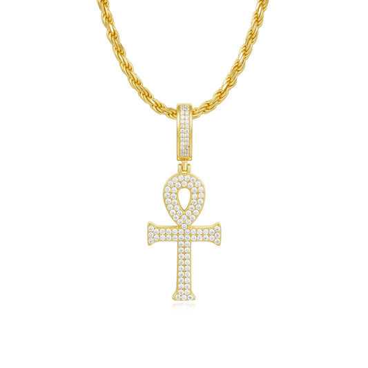 Ricady Jewel S925 Sterling Silver Moissanite Cross Pendant - Egyptian Ankh Hip-Hop Fashion Trend Accessory