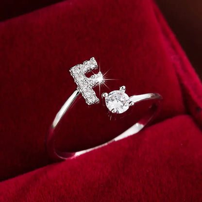 26 Letter Micro-Pave Zircon Ring for Women - 14K Gold Plated Copper Open Plain Band