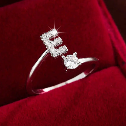 26 Letter Micro-Pave Zircon Ring for Women - 14K Gold Plated Copper Open Plain Band
