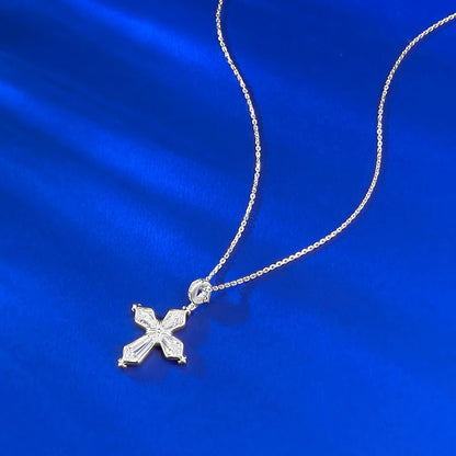 Optimized Title: S925 Silver Iris Cross Necklace | Adjustable Pull Bead