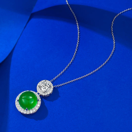 Ricady Jewel S925 Silver Imperial Green Chalcedony Necklace - Cabochon Pendant