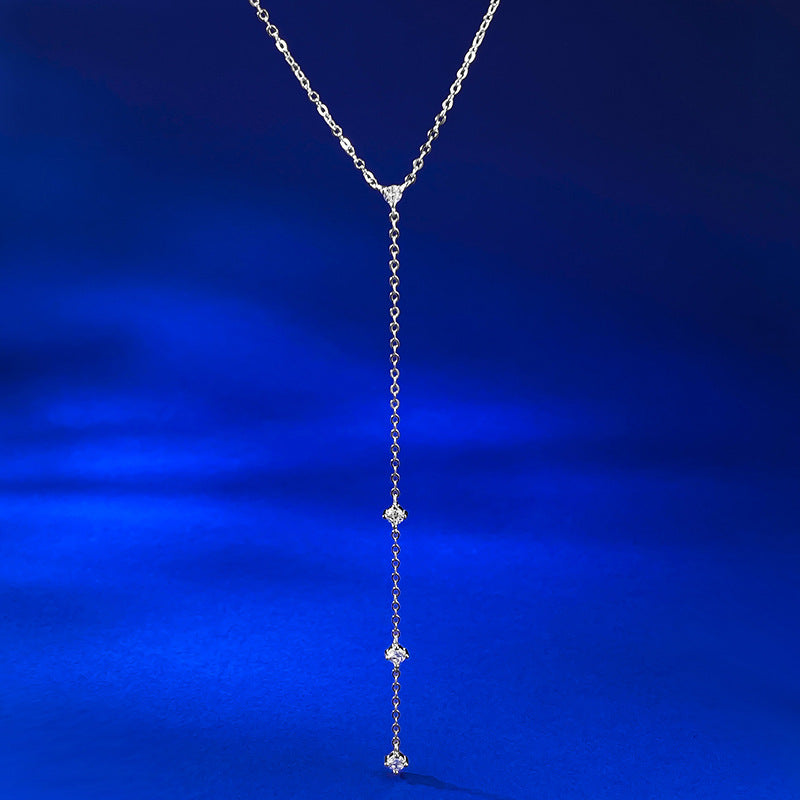 Ricady Jewel Dainty S925 Silver Y-Necklace, Tassel Design Layered Collar Chain