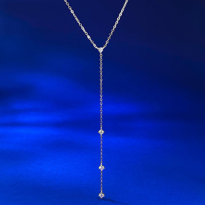 Ricady Jewel Dainty S925 Silver Y-Necklace, Tassel Design Layered Collar Chain