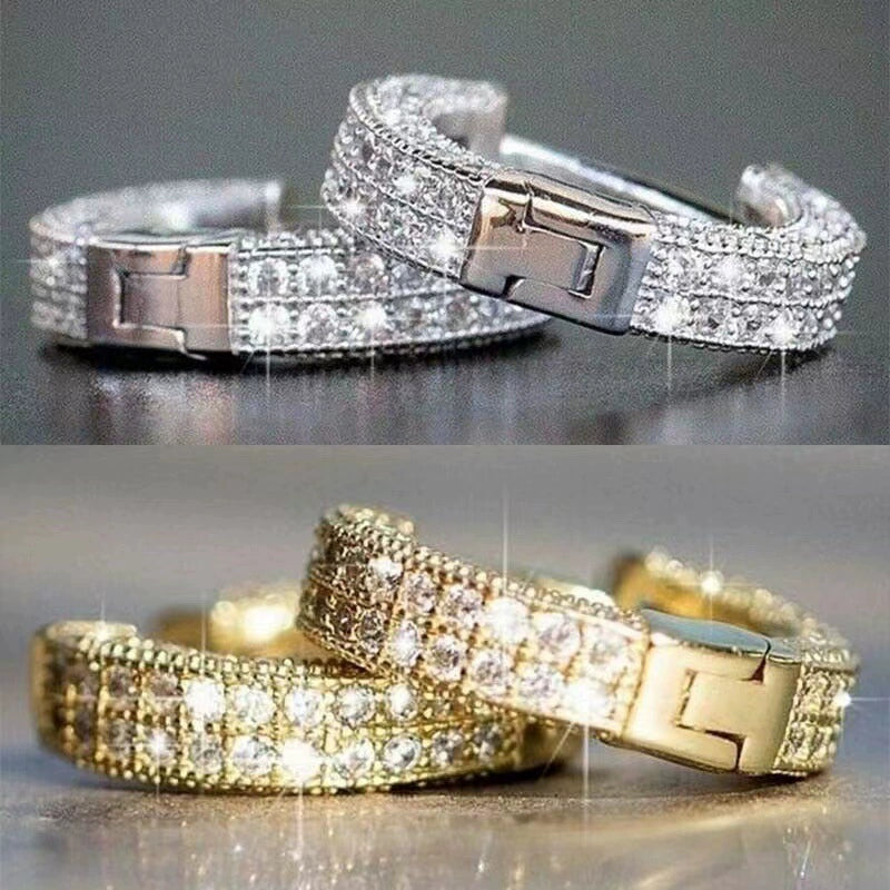 Diamond Stud Hoop Earrings - Unisex Hip Hop Classic Circle Earrings