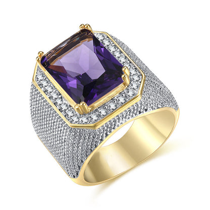 Ricady Jewel Hip Hop Square Zircon Ring - Men’s Luxury Sapphire Style