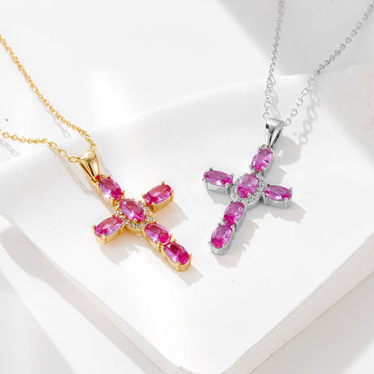 Diamond Cross Pendant Necklace in 925 Sterling Silver
