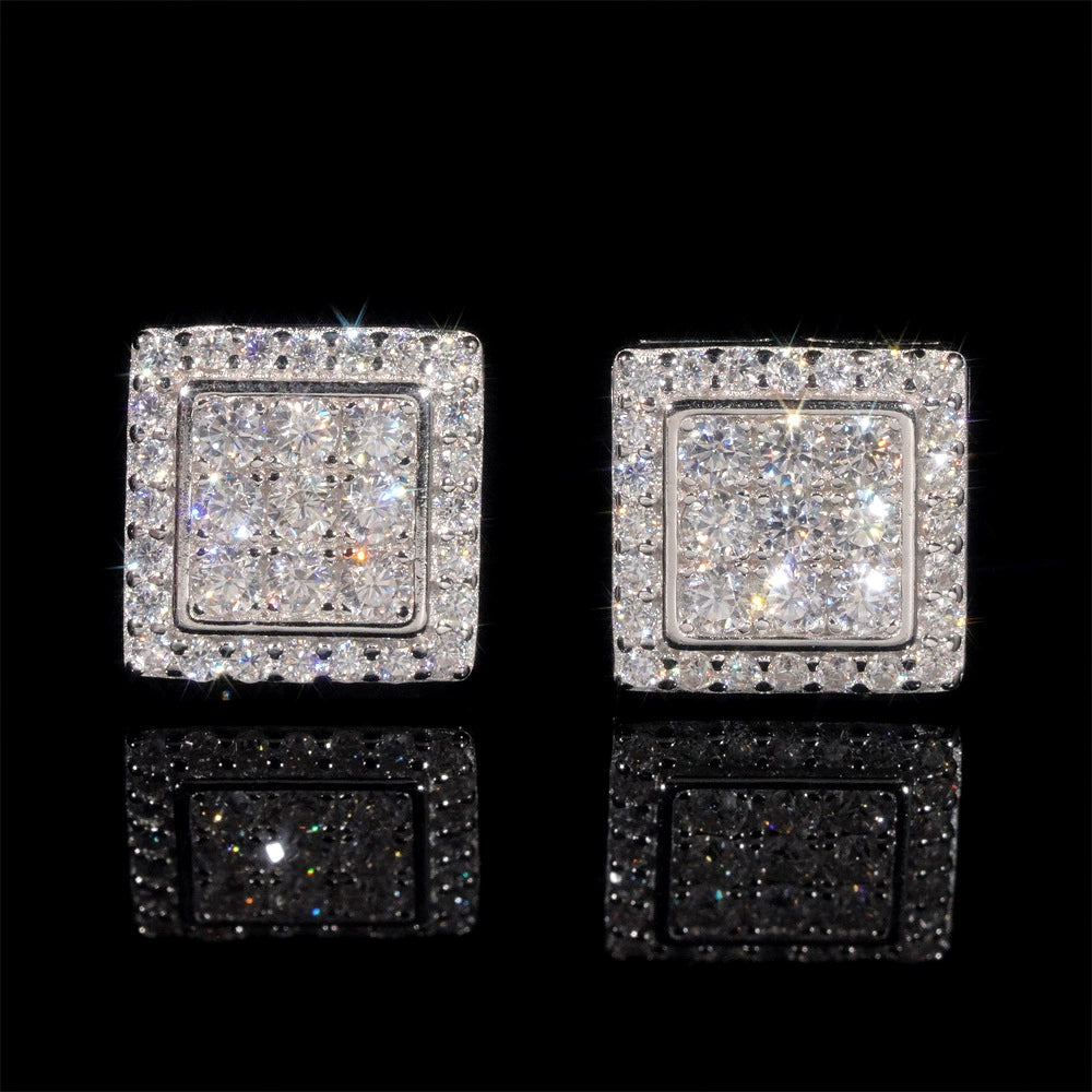 Hip Hop 10mm Square Stud Earrings - 925 Silver with VVS Moissanite by Ricady Jewel