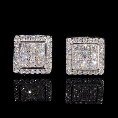 Hip Hop 10mm Square Stud Earrings - 925 Silver with VVS Moissanite by Ricady Jewel