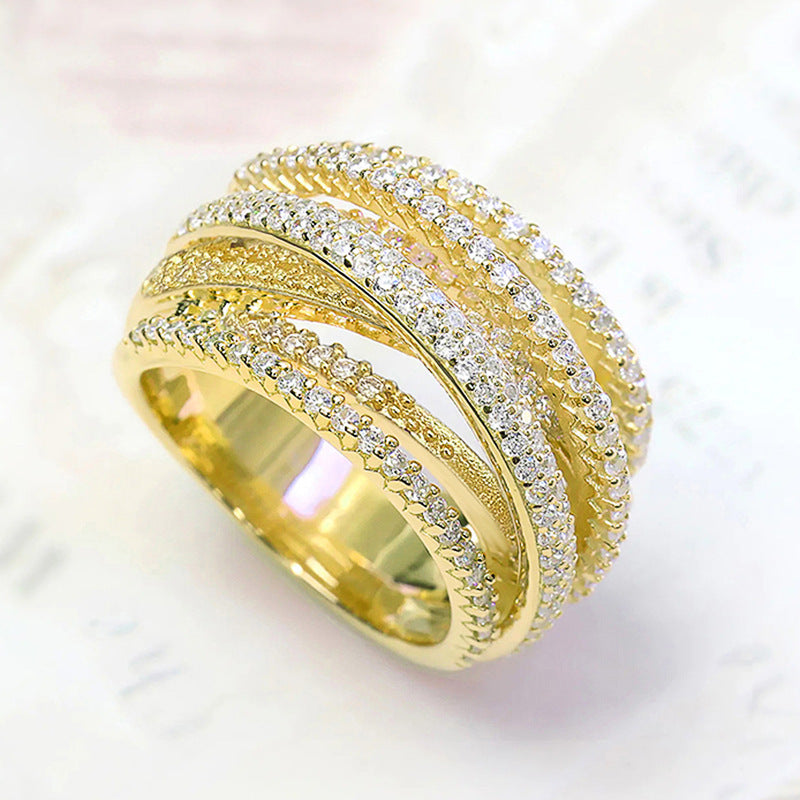 Trendy Multi-Layer Crisscross Ring for Women - Micro-Pavé Zircon Engagement Gift