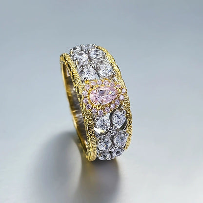 S925 Silver Pear Shaped Pink Diamond Ring - Minimalist Daily Wear