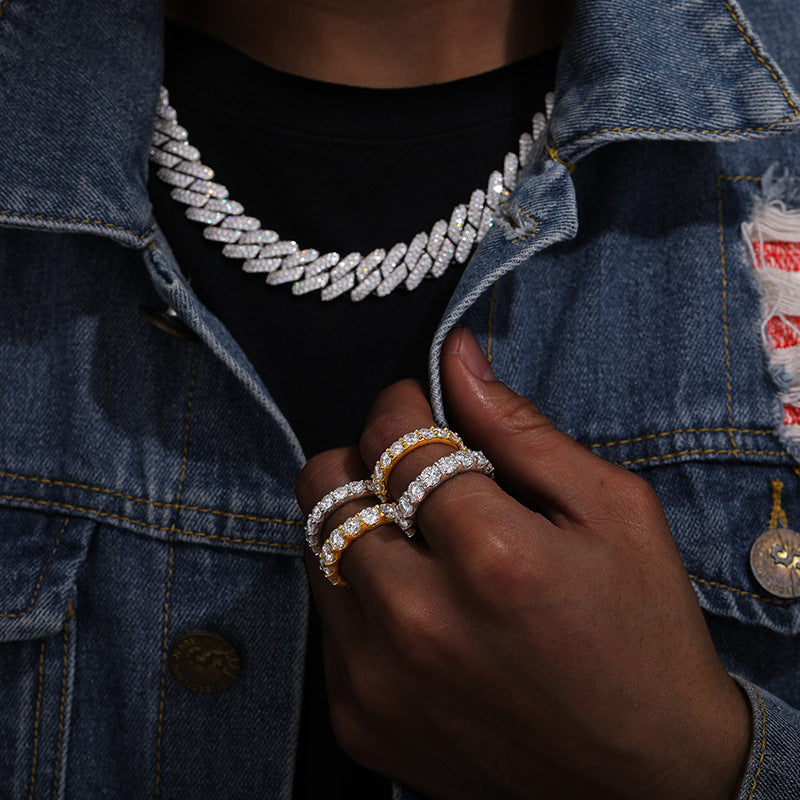 4MM Single Row Inlaid Hip-Hop Ring - High-End Trendy Brand Couple Fashion Ring