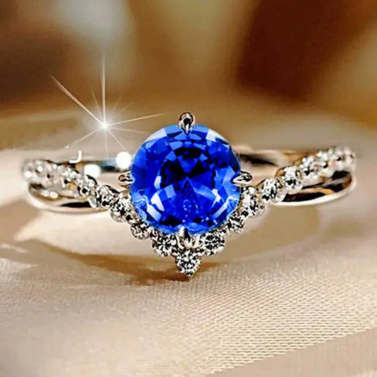Ricady Jewel Couples Wedding Ring Set - 4-Prong V-Shaped Multi-Color Zircon