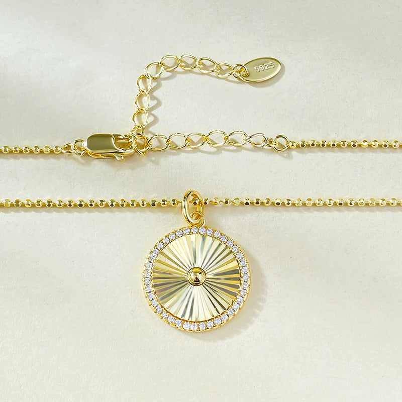 S925 Silver Gold-Plated Brushed Circle Pendant | Chic Versatile Daily Necklace