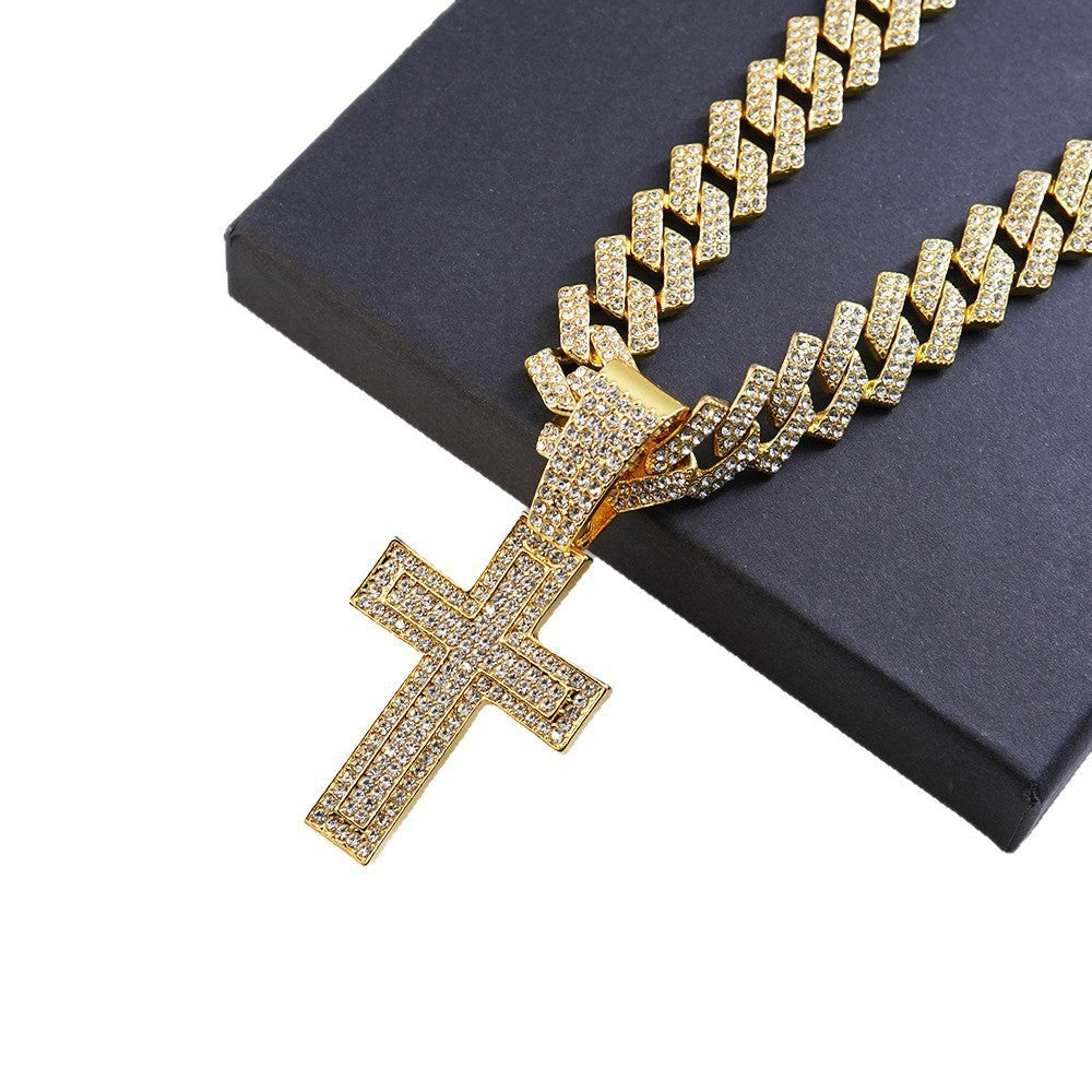 Hip Hop Cross Pendant Necklace with Cuban Chain - Bold Statement
