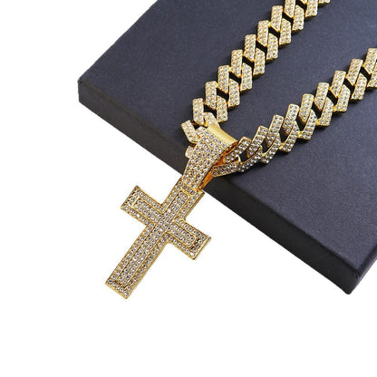 Hip Hop Cross Pendant Necklace with Cuban Chain - Bold Statement