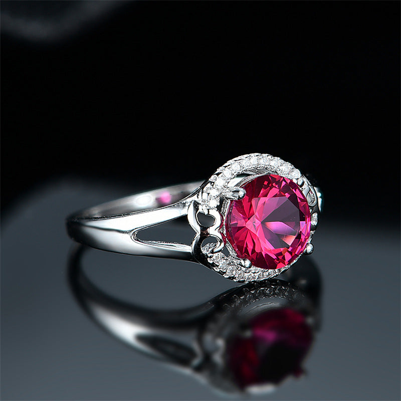 925 Sterling Silver Dainty Colored Gem Ring - White CZ Filigree R001